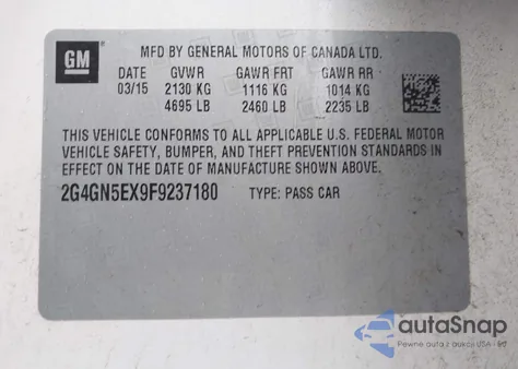 2015 Buick Regal Turbo/E-Assist Premium I из США, поврежденный, VIN 2G4GN5EX9F9237180